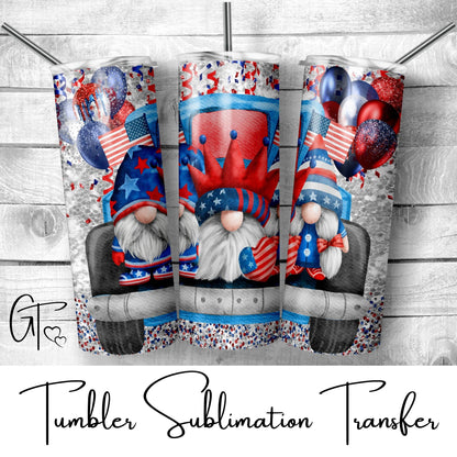 SUB528 Truck Full of Patriotic Gnomes Patriotic Tumbler Sublimation Transfer