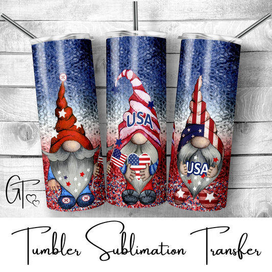 SUB530 USA Patriotic Gnomes Patriotic Tumbler Sublimation Transfer