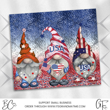 SUB530 USA Patriotic Gnomes Patriotic Tumbler Sublimation Transfer