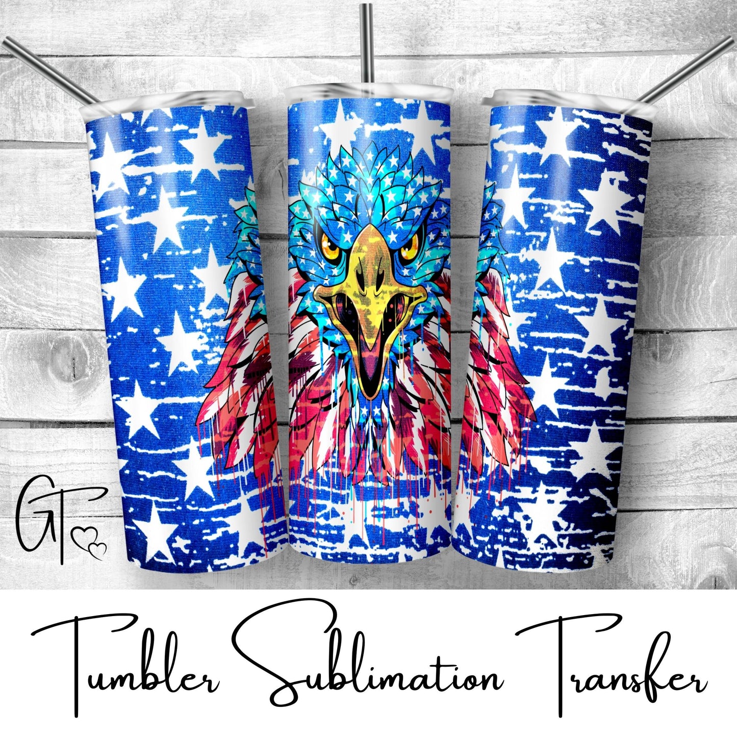 SUB532 Eagle with Stars Tumbler Patriotic Tumbler Sublimation Transfer