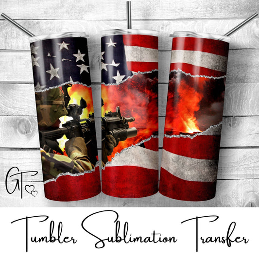 SUB534 Patriotic American Soldier Patriotic Tumbler Sublimation Transfer