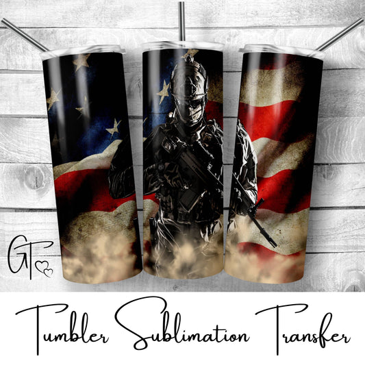 SUB535 Soldier with Smoke and Flag Patriotic Tumbler Sublimation Transfer