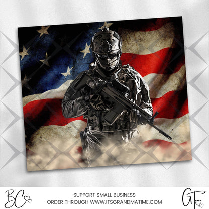 SUB535 Soldier with Smoke and Flag Patriotic Tumbler Sublimation Transfer