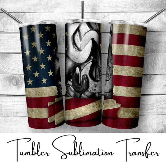 SUB548 American Flag Wrenches Mechanic Patriotic Tumbler Sublimation Transfer
