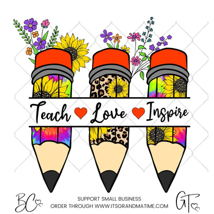 SUB587 Pencils Teach Love Inspire School Teacher Transfer