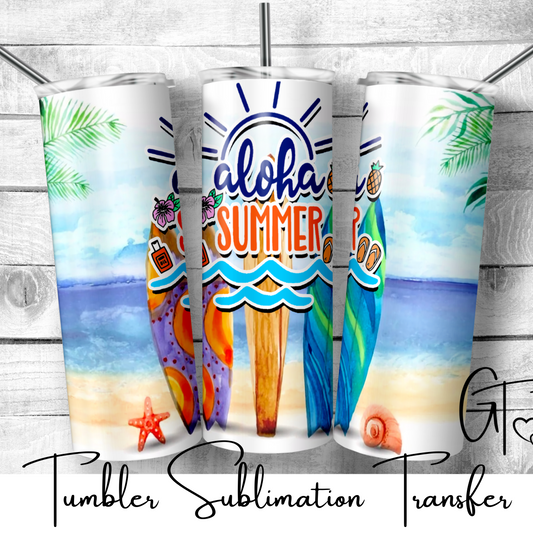 SUB645 Aloha Summer Summer Tumbler Sublimation Transfer