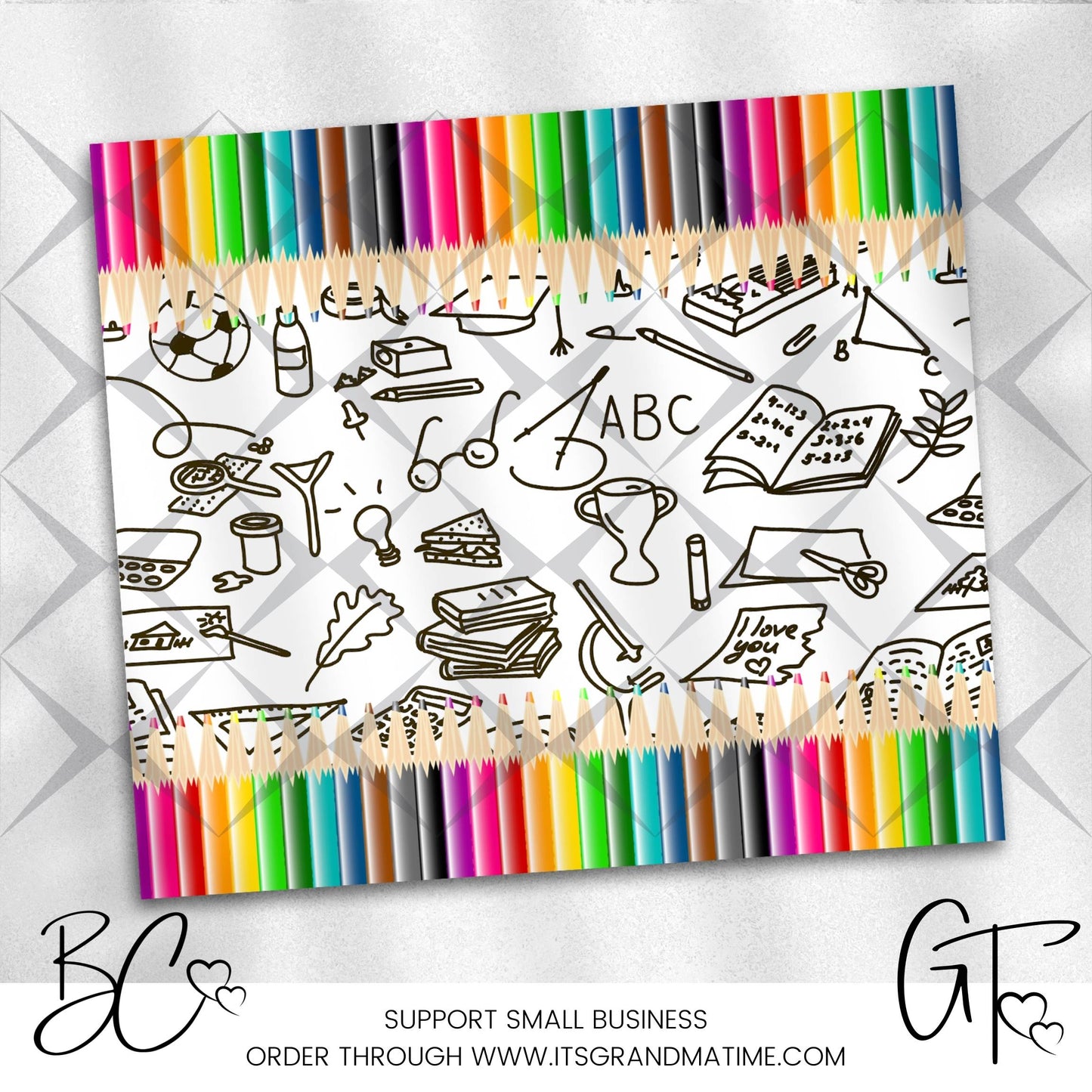 SUB680 Colored Pencils with Black and White School Images School | Teacher Tumbler Sublimation Transfer