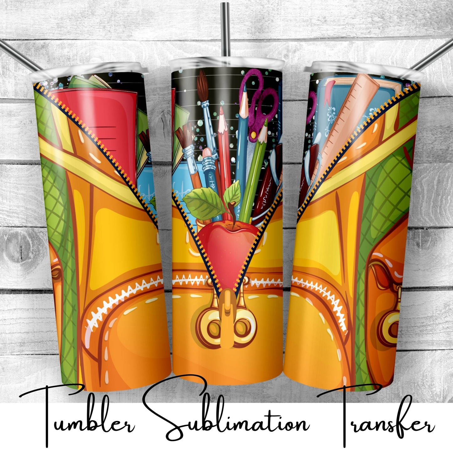 SUB681 Zippered Bag with School Supplies School | Teacher Tumbler Sublimation Transfer