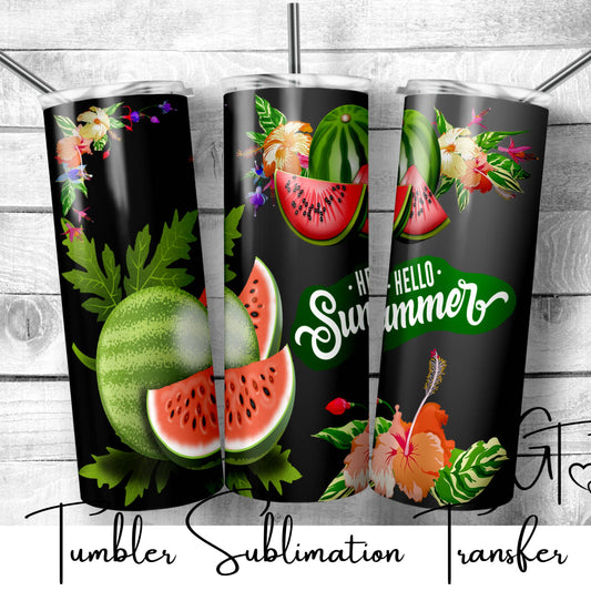 SUB715 Black Hello Summer Watermelon Summer Tumbler Sublimation Transfer