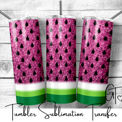 SUB717 Watermelon Glitter Pink Summer Tumbler Sublimation Transfer