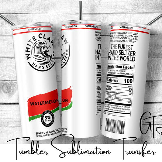 SUB720 WC-White Claw Hard Seltzer Watermelon Summer Tumbler Sublimation Transfer