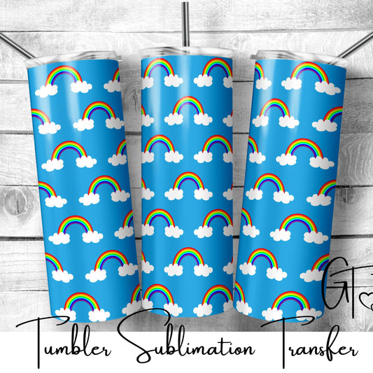 SUB728 Large Blue Rainbows with Clouds Summer Tumbler Sublimation Transfer