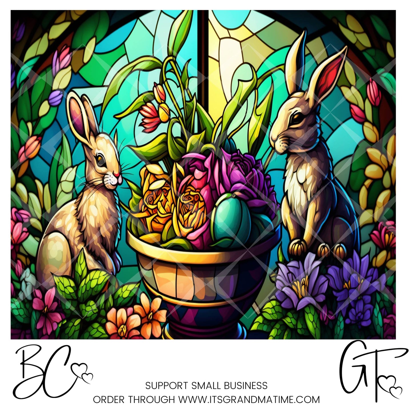 SUB741 Easter Stained Glass Bunnies & Eggs Easter Tumbler Transfer