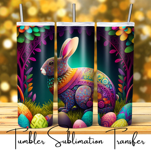 SUB744 Easter Stained Glass Bunnies & Eggs Easter Tumbler Transfer