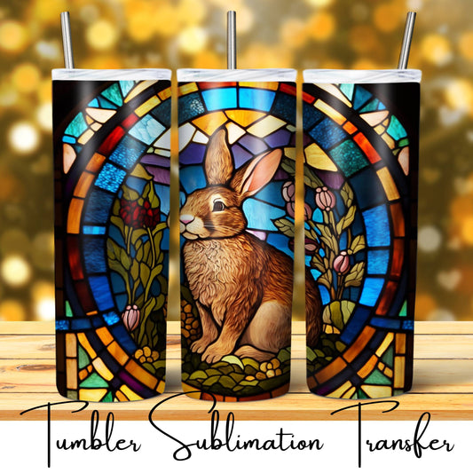 SUB745 Easter Stained Glass Bunnies & Eggs Easter Tumbler Transfer