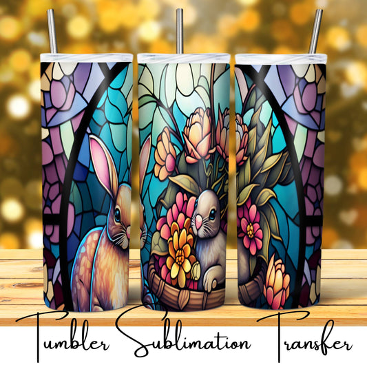 SUB748 Easter Stained Glass Bunnies & Eggs Easter Tumbler Transfer