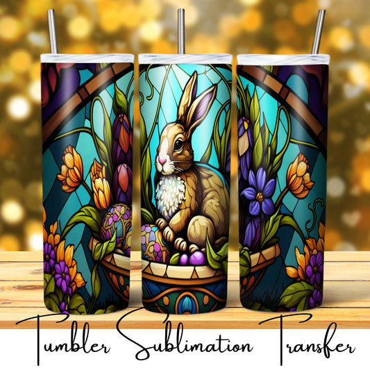 SUB753 Easter Stained Glass Bunnies & Eggs Easter Tumbler Transfer