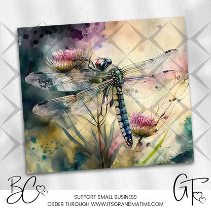 SUB785 Dragonfly Flower Watercolor Wildlife Animal Tumbler Sublimation Transfer
