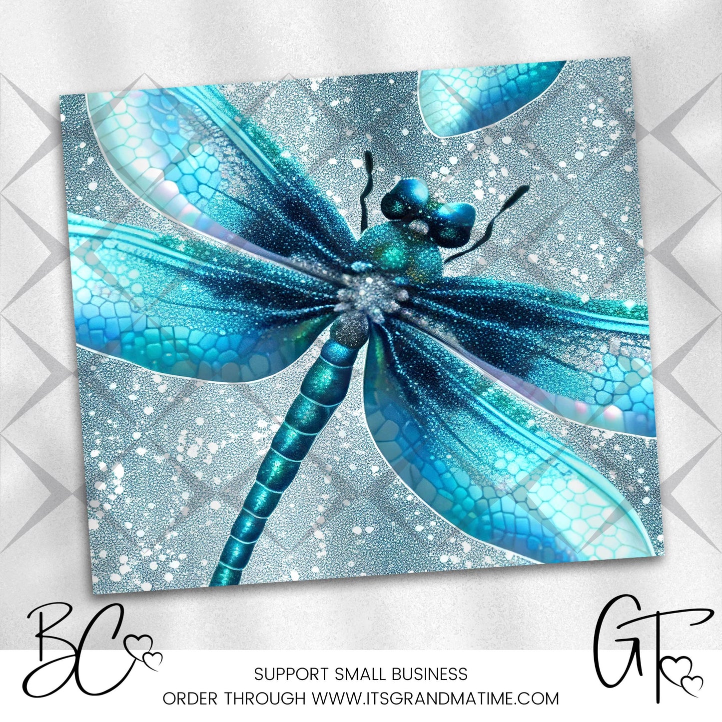 SUB786 Dragonfly Glitter Blue Wildlife Animal Tumbler Sublimation Transfer