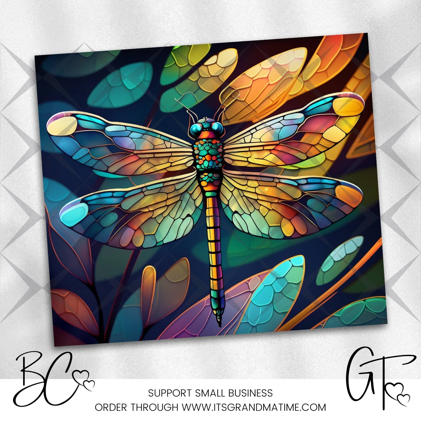 SUB789 Dragonfly Stained Glass Wildlife Animal Tumbler Sublimation Transfer