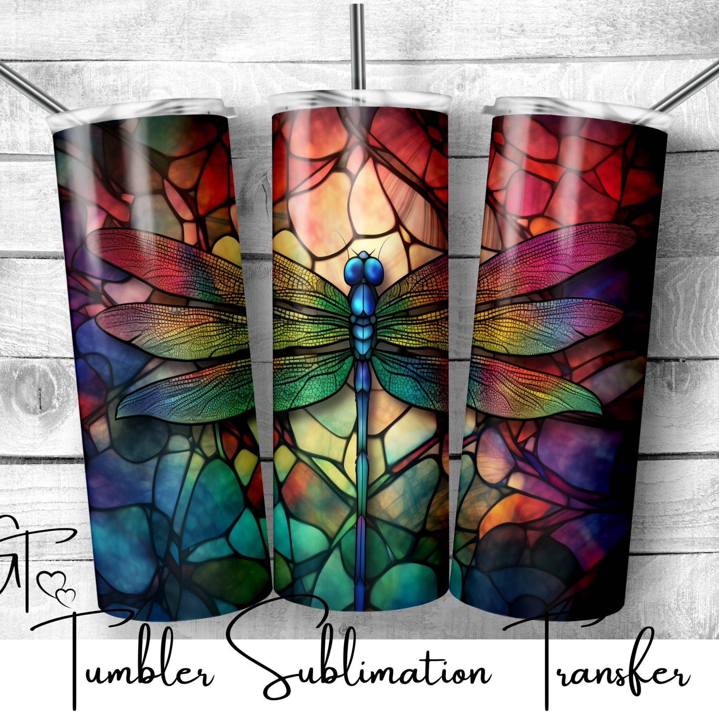 SUB791 Dragonfly Stained Glass Wildlife Animal Tumbler Sublimation Transfer