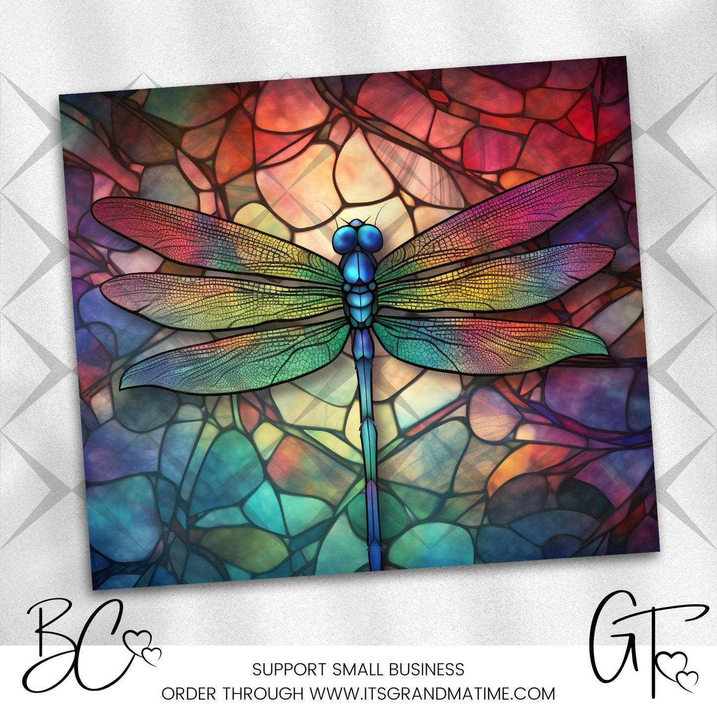 SUB791 Dragonfly Stained Glass Wildlife Animal Tumbler Sublimation Transfer