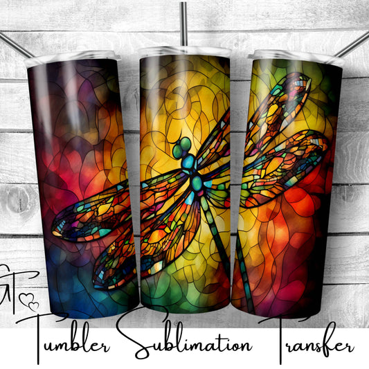SUB792 Dragonfly Stained Glass Wildlife Animal Tumbler Sublimation Transfer