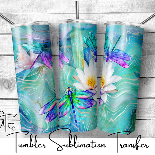 SUB794 Dragonfly Teal with Waterlily Wildlife Animal Tumbler Sublimation Transfer