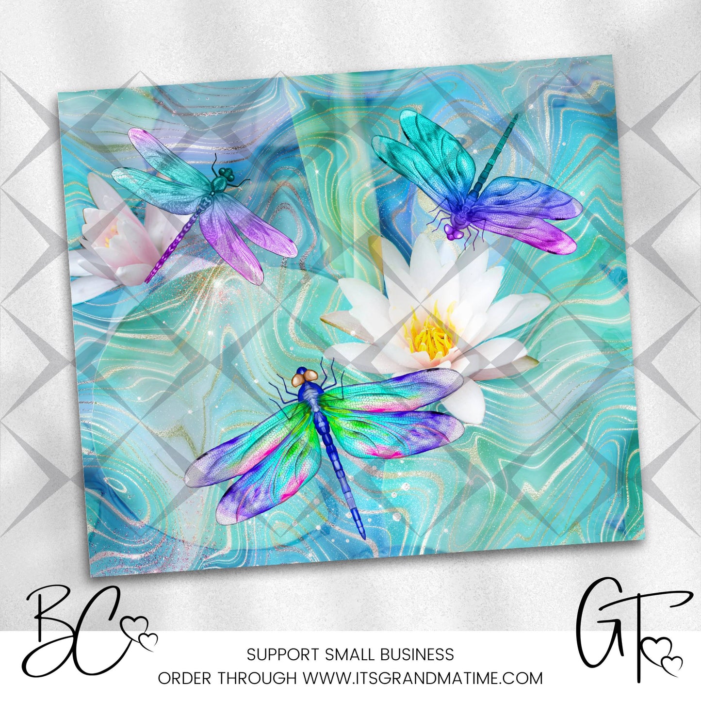 SUB794 Dragonfly Teal with Waterlily Wildlife Animal Tumbler Sublimation Transfer