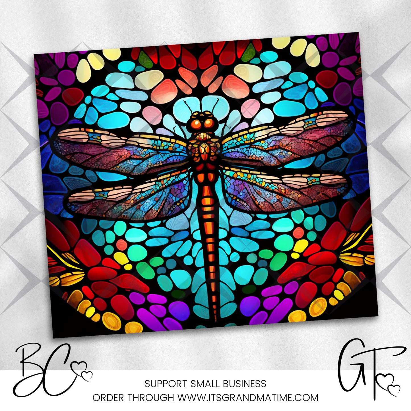 SUB798 Dragonfly Stained Glass Wildlife Animal Tumbler Sublimation Transfer