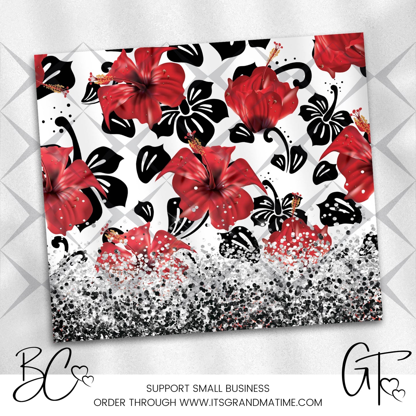 SUB802 Red and Black Hibiscus Summer Exotic Flower White