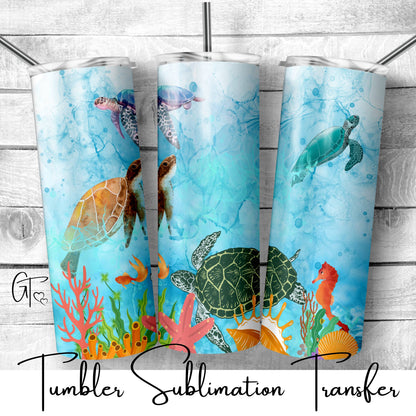 SUB806 Sea Turtles with Coral Reef Tumbler Sublimation Transfer