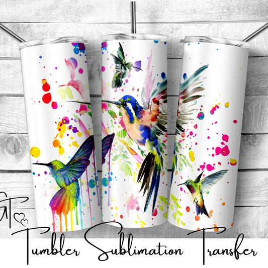 SUB814 Hummingbird Splatter Paint Tumbler Sublimation Transfer