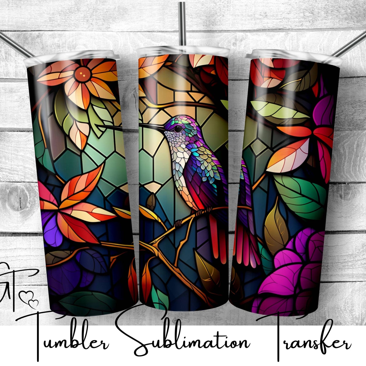 SUB839 Stained Glass Hummingbird Tumbler Sublimation Transfer