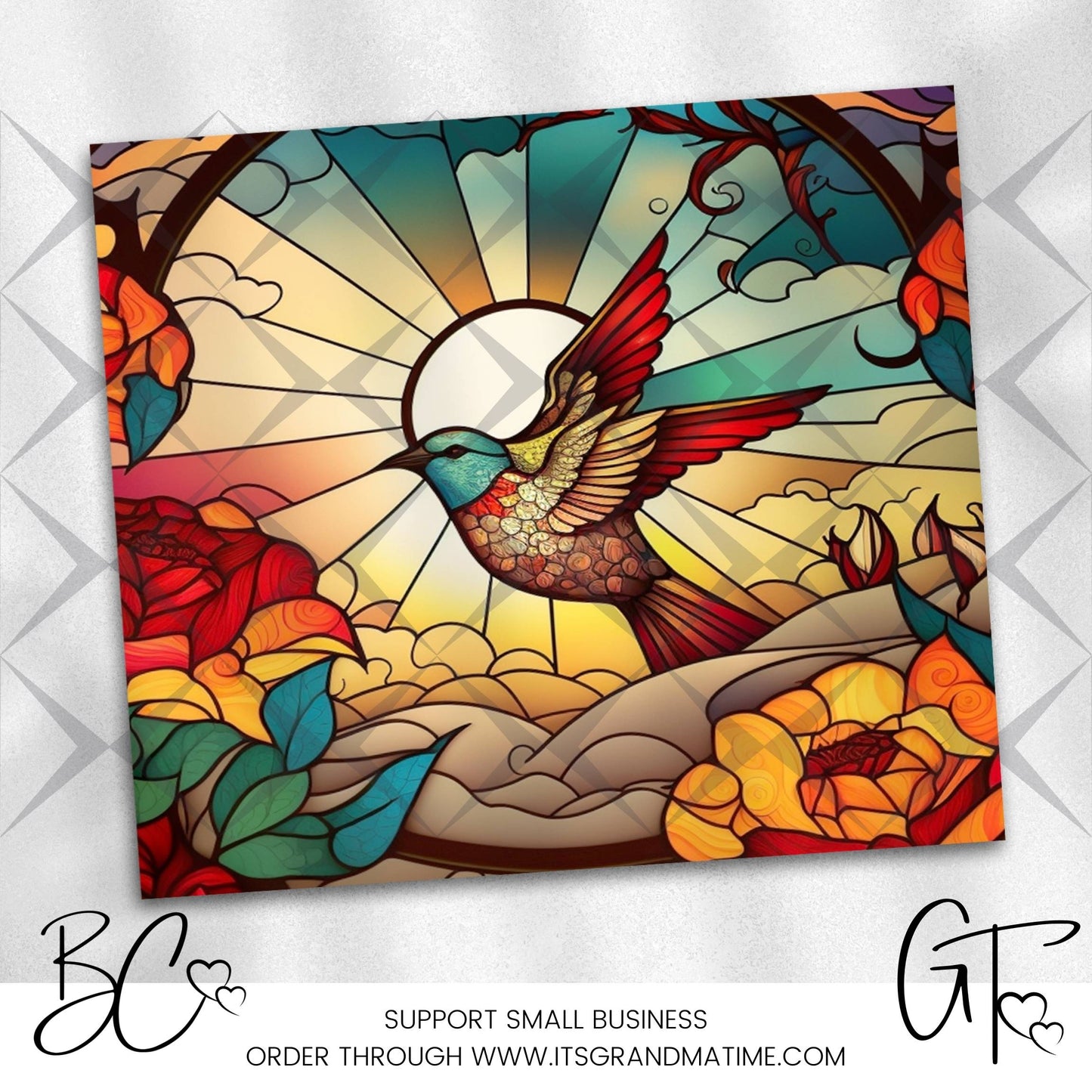 SUB840 Stained Glass Hummingbird Tumbler Sublimation Transfer