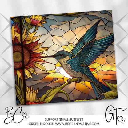 SUB841 Stained Glass Hummingbird Tumbler Sublimation Transfer