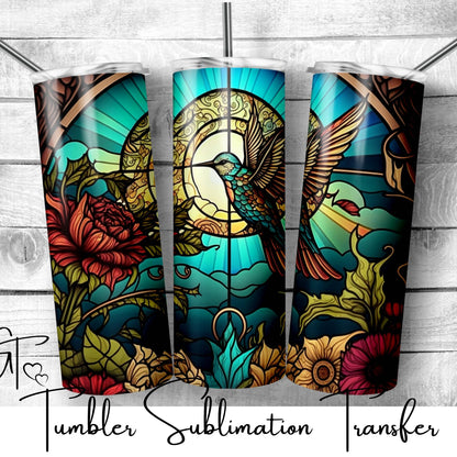 SUB842 Stained Glass Hummingbird Tumbler Sublimation Transfer
