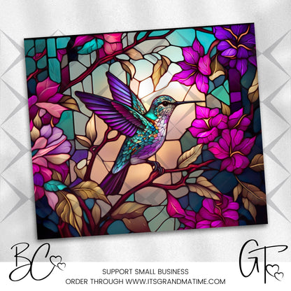 SUB843 Stained Glass Hummingbird Tumbler Sublimation Transfer