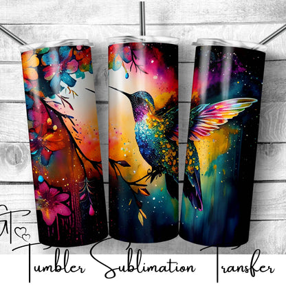 SUB844 Alcohol Ink Hummingbird Tumbler Sublimation Transfer