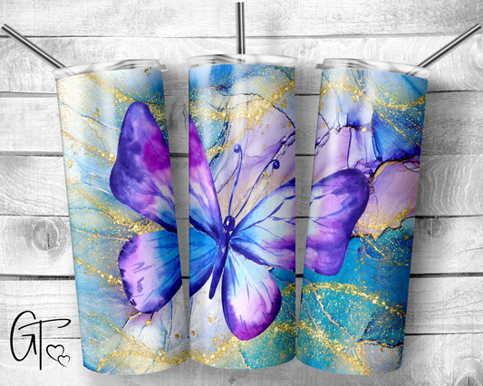 SUB865 Purple and Teal with Gold Flakes Butterfly 20 oz. Tumbler