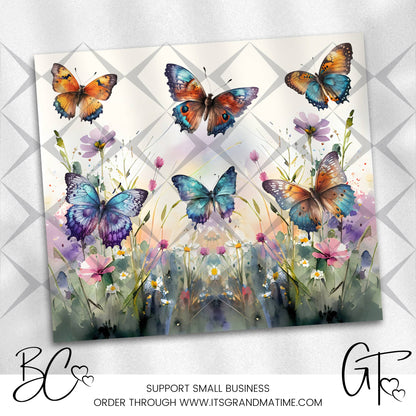 SUB913 Butterfly Garden WatercolorTumbler Sublimation Transfer