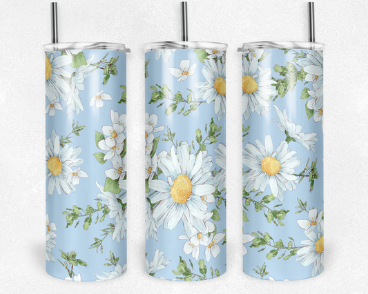 Pale Blue with White Daisey Tumbler