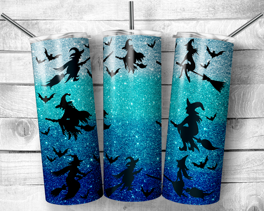 SUB22163 Witchy Teal Glitter with Flying witches 20 oz. Tumbler