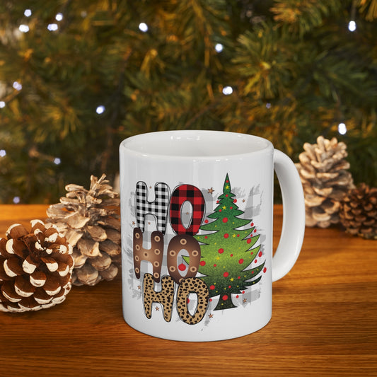 Ho Ho Ho with Pine Tree Christmas Ceramic Mug