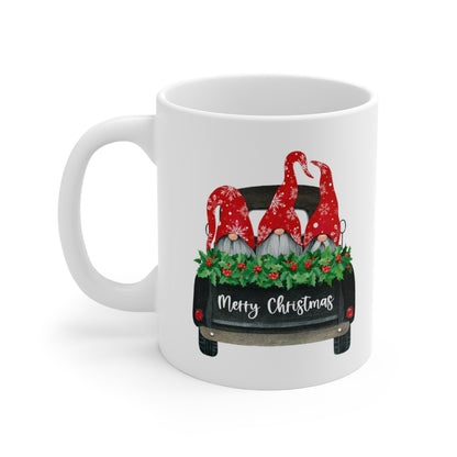 Black Truck with Gnomes Merry Christmas Ceramic Mug