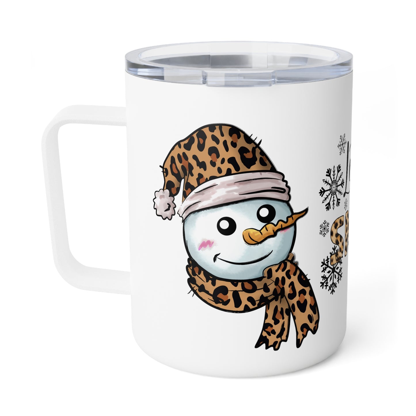 Leopard Snowman Let It Snow 10 oz. Stainless Steel Mug with Lid