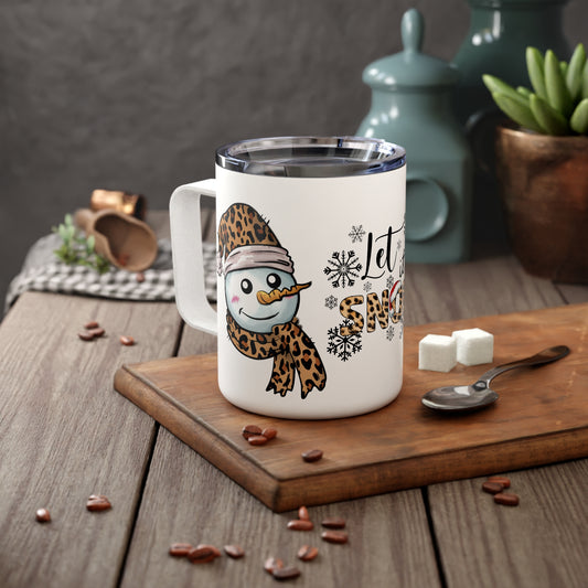 Leopard Snowman Let It Snow 10 oz. Stainless Steel Mug with Lid